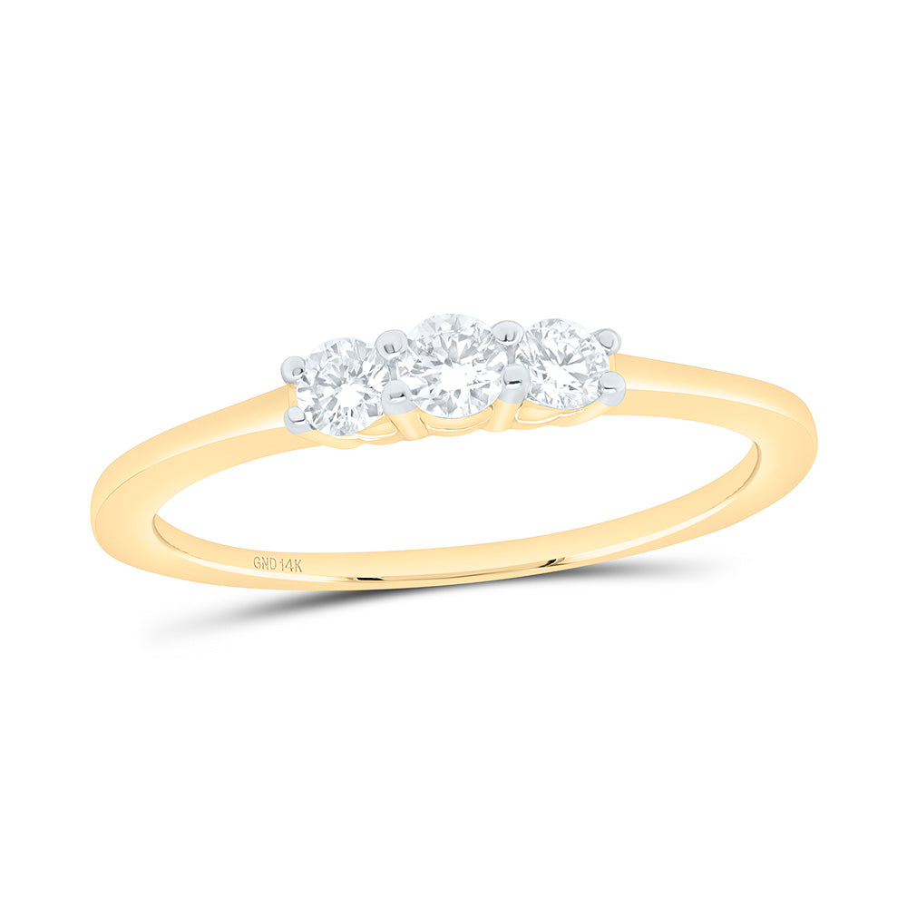 14kt Yellow Gold Womens Round Diamond 3-stone Bridal Wedding Engagement Ring 1/4 Cttw 7 Daisy Joyeria