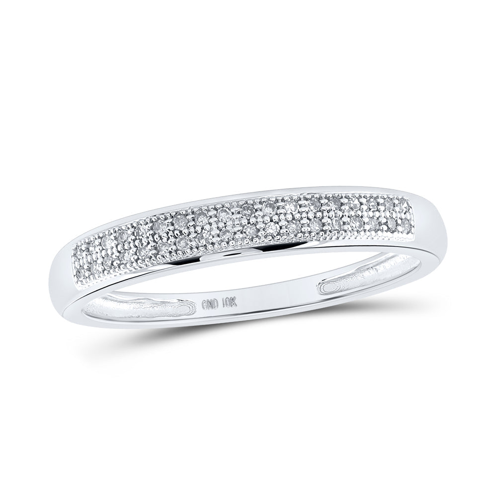 10kt White Gold Womens Round Diamond Double Row Wedding Band 1/10 Cttw 7 Daisy Joyeria
