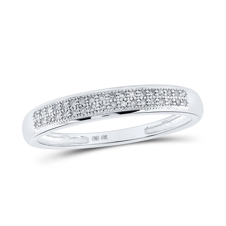 10kt White Gold Womens Round Diamond Double Row Wedding Band 1/10 Cttw 7 Daisy Joyeria