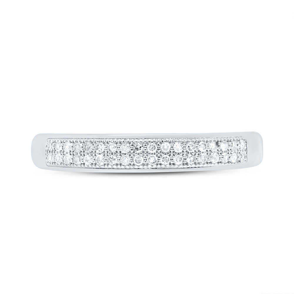 10kt White Gold Womens Round Diamond Double Row Wedding Band 1/10 Cttw 7 Daisy Joyeria