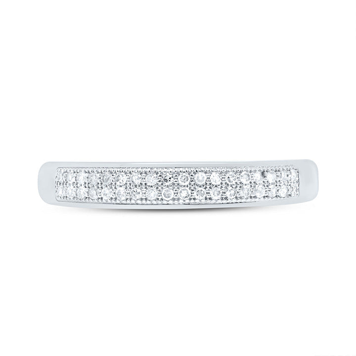 10kt White Gold Womens Round Diamond Double Row Wedding Band 1/10 Cttw 7 Daisy Joyeria