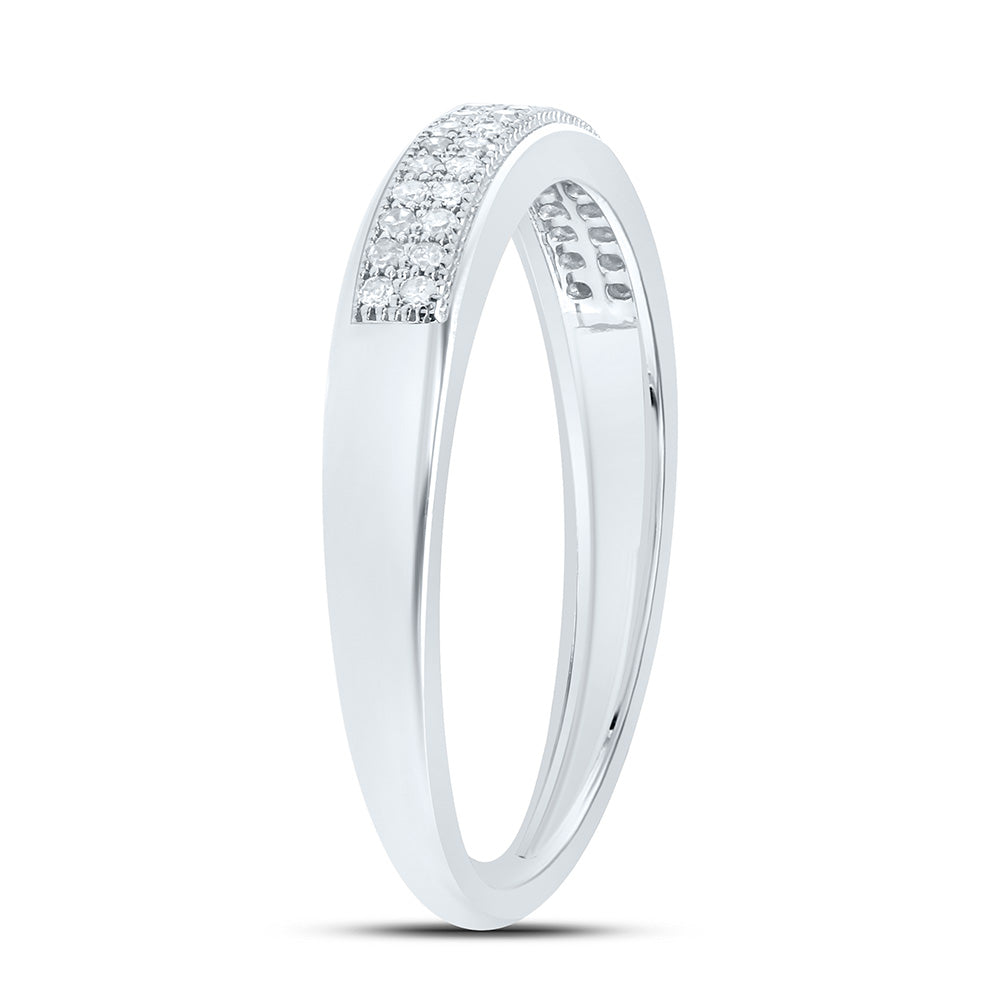 10kt White Gold Womens Round Diamond Double Row Wedding Band 1/10 Cttw 7 Daisy Joyeria