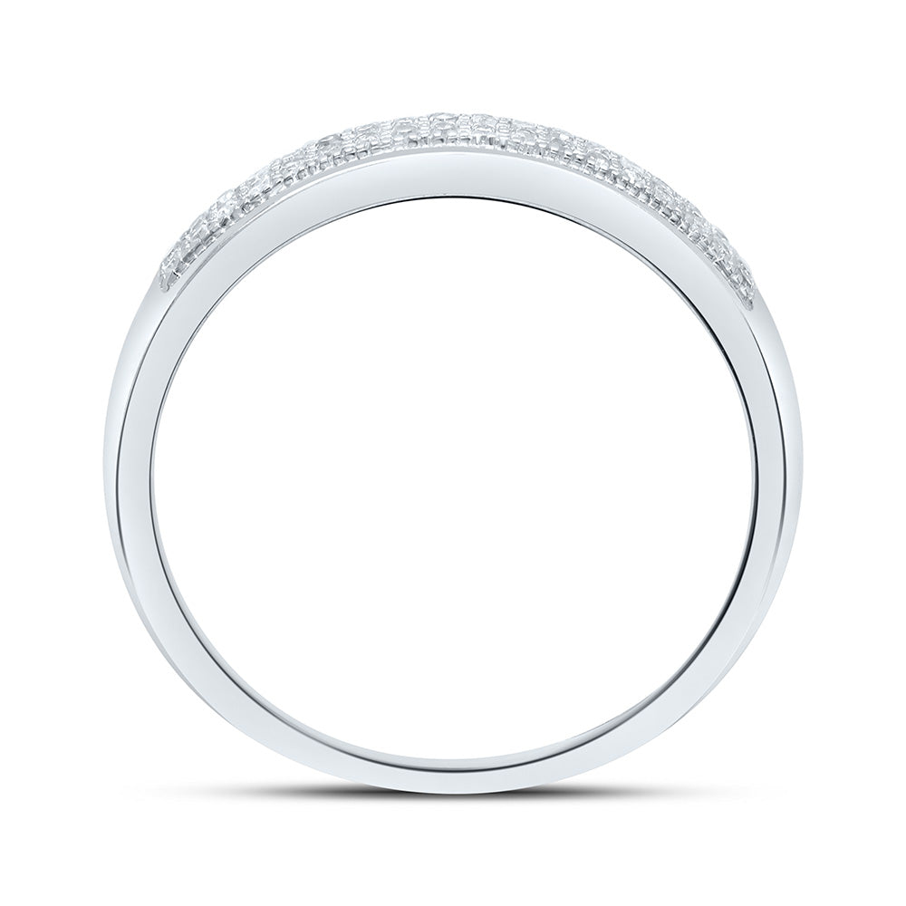 10kt White Gold Womens Round Diamond Double Row Wedding Band 1/10 Cttw 7 Daisy Joyeria