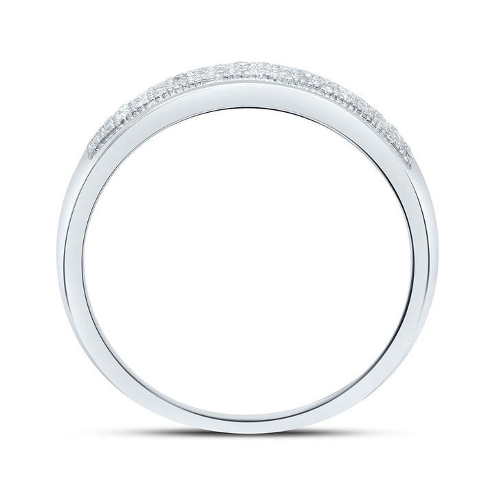 10kt White Gold Womens Round Diamond Double Row Wedding Band 1/10 Cttw 7 Daisy Joyeria