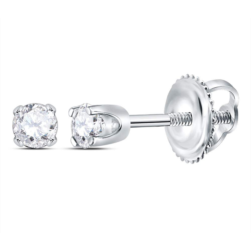 14kt White Gold Girls Infant Round Diamond Solitaire Stud Earrings 1/12 Cttw Daisy Joyeria