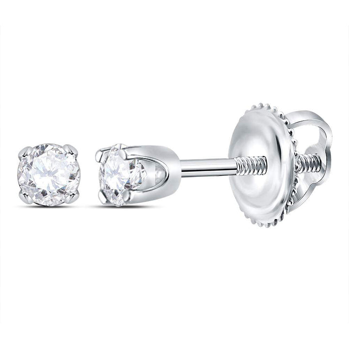 14kt White Gold Girls Infant Round Diamond Solitaire Stud Earrings 1/12 Cttw Daisy Joyeria