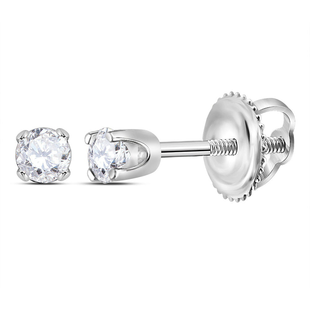 14kt White Gold Girls Infant Round Diamond Solitaire Stud Earrings 1/12 Cttw Daisy Joyeria