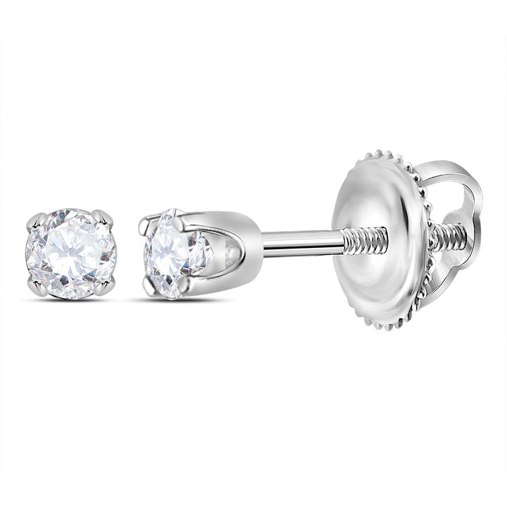 14kt White Gold Girls Infant Round Diamond Solitaire Stud Earrings 1/12 Cttw Daisy Joyeria