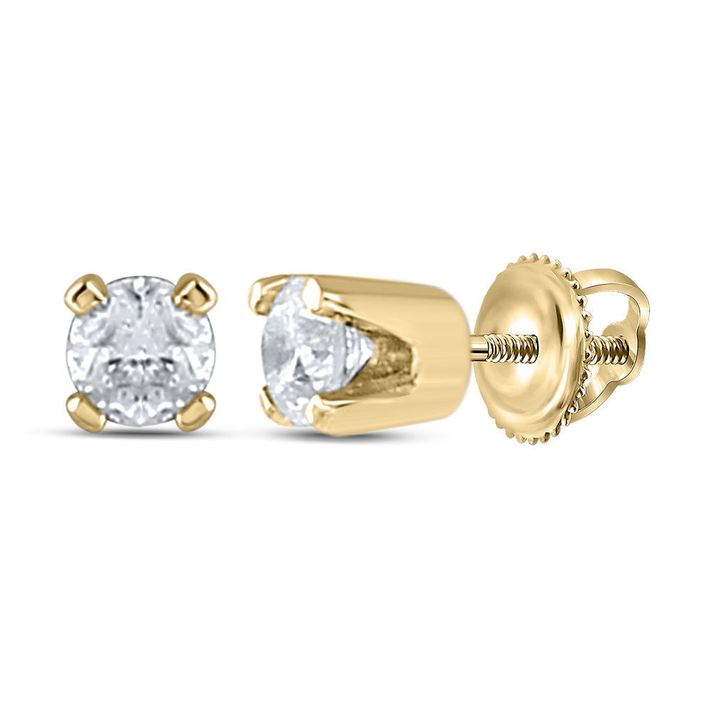 14kt Yellow Gold Girls Infant Round Diamond Solitaire Stud Earrings 1/20 Cttw Daisy Joyeria