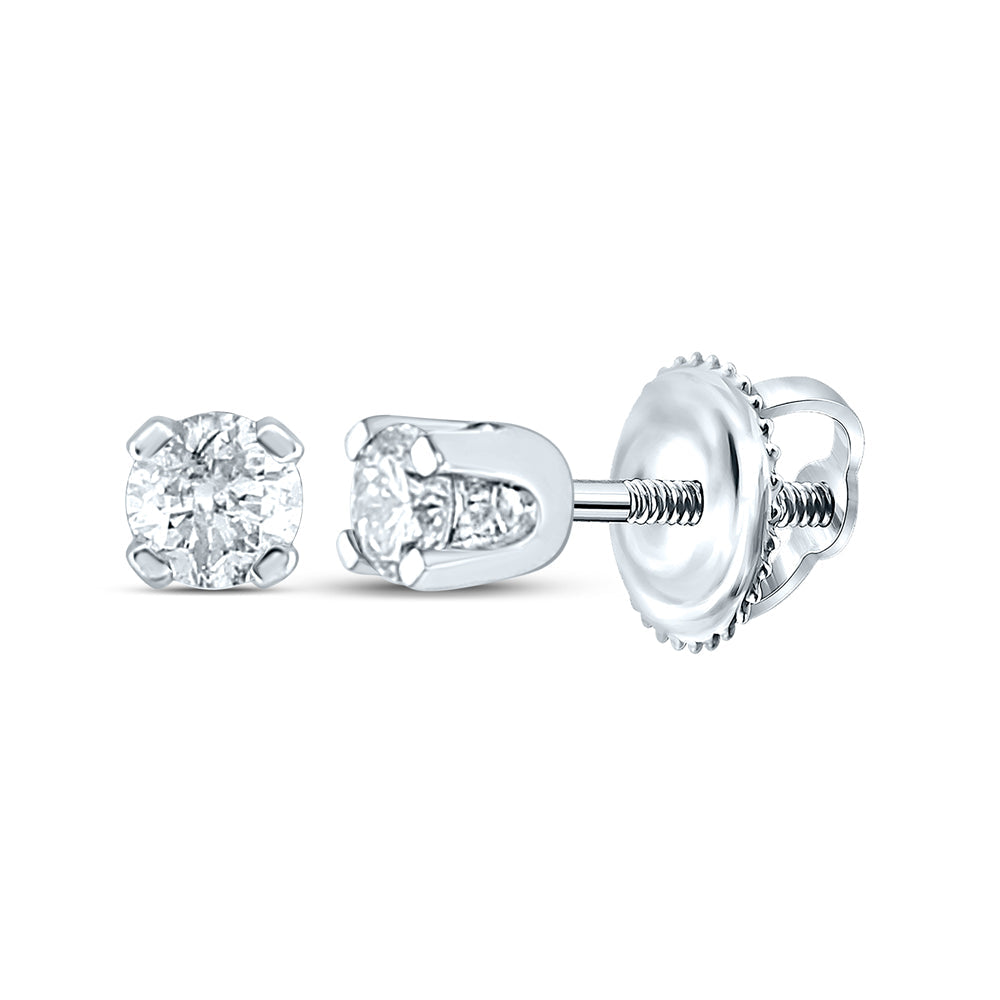 14kt White Gold Girls Infant Round Diamond Solitaire Stud Earrings 1/10 Cttw Daisy Joyeria