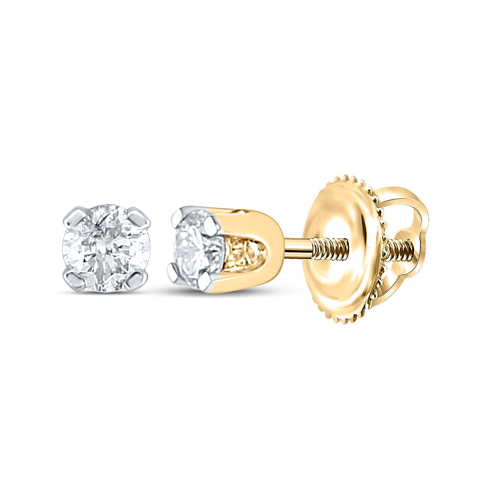 14kt Yellow Gold Unisex Round Diamond Solitaire Stud Earrings 1/10 Cttw Daisy Joyeria