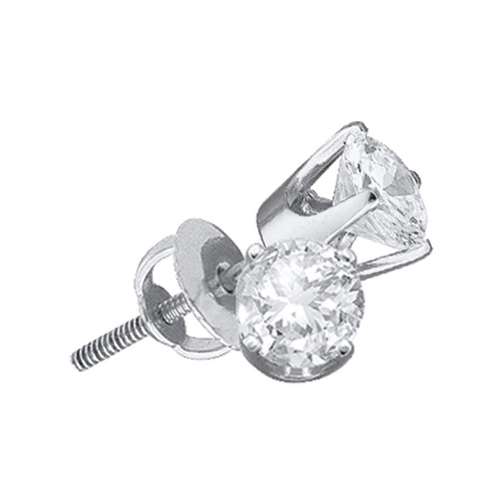 14kt White Gold Unisex Round Diamond Solitaire Stud Earrings 2.00 Cttw Daisy Joyeria