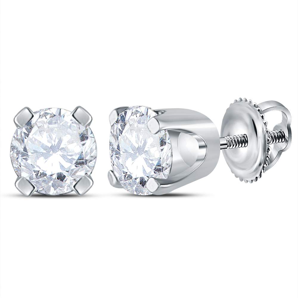 14kt White Gold Unisex Round Diamond Solitaire Stud Earrings 1/2 Cttw Daisy Joyeria