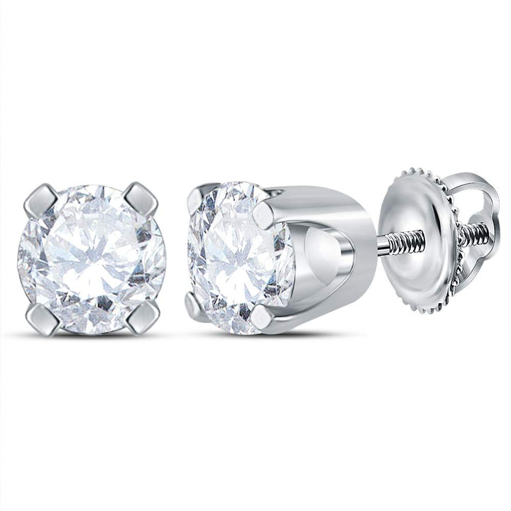 14kt White Gold Unisex Round Diamond Solitaire Stud Earrings 1/2 Cttw Daisy Joyeria