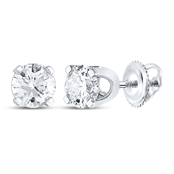 14kt White Gold Unisex Round Diamond Solitaire Stud Earrings 1/2 Cttw Daisy Joyeria