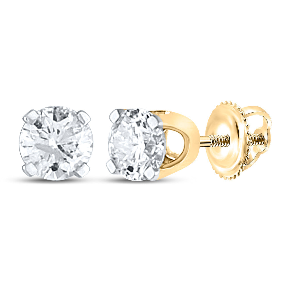 14kt Yellow Gold Unisex Round Diamond Solitaire Stud Earrings 1/2 Cttw Daisy Joyeria