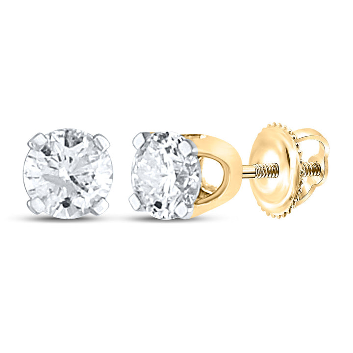 14kt Yellow Gold Unisex Round Diamond Solitaire Stud Earrings 1/2 Cttw Daisy Joyeria