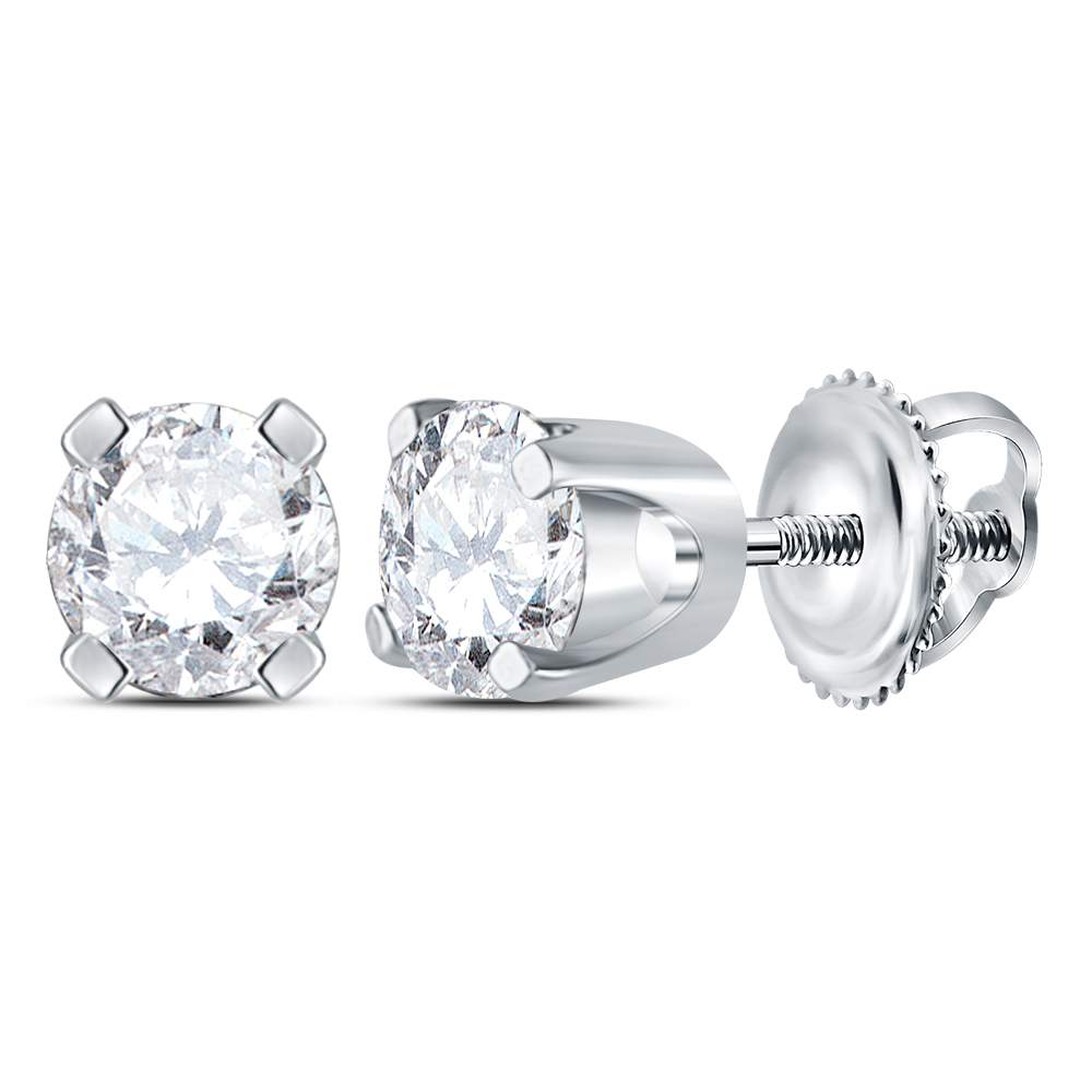 14kt White Gold Unisex Round Diamond Solitaire Stud Earrings 3/8 Cttw Daisy Joyeria