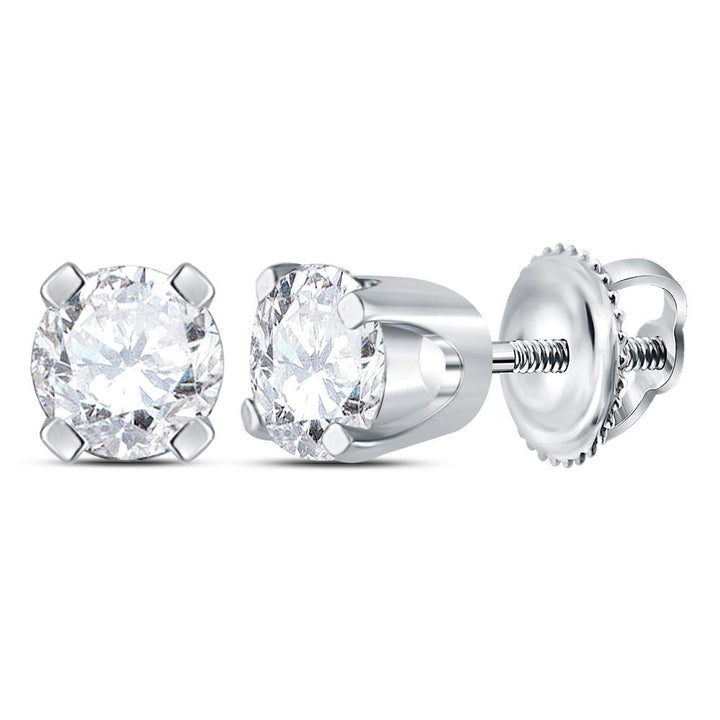 14kt White Gold Unisex Round Diamond Solitaire Stud Earrings 3/8 Cttw Daisy Joyeria