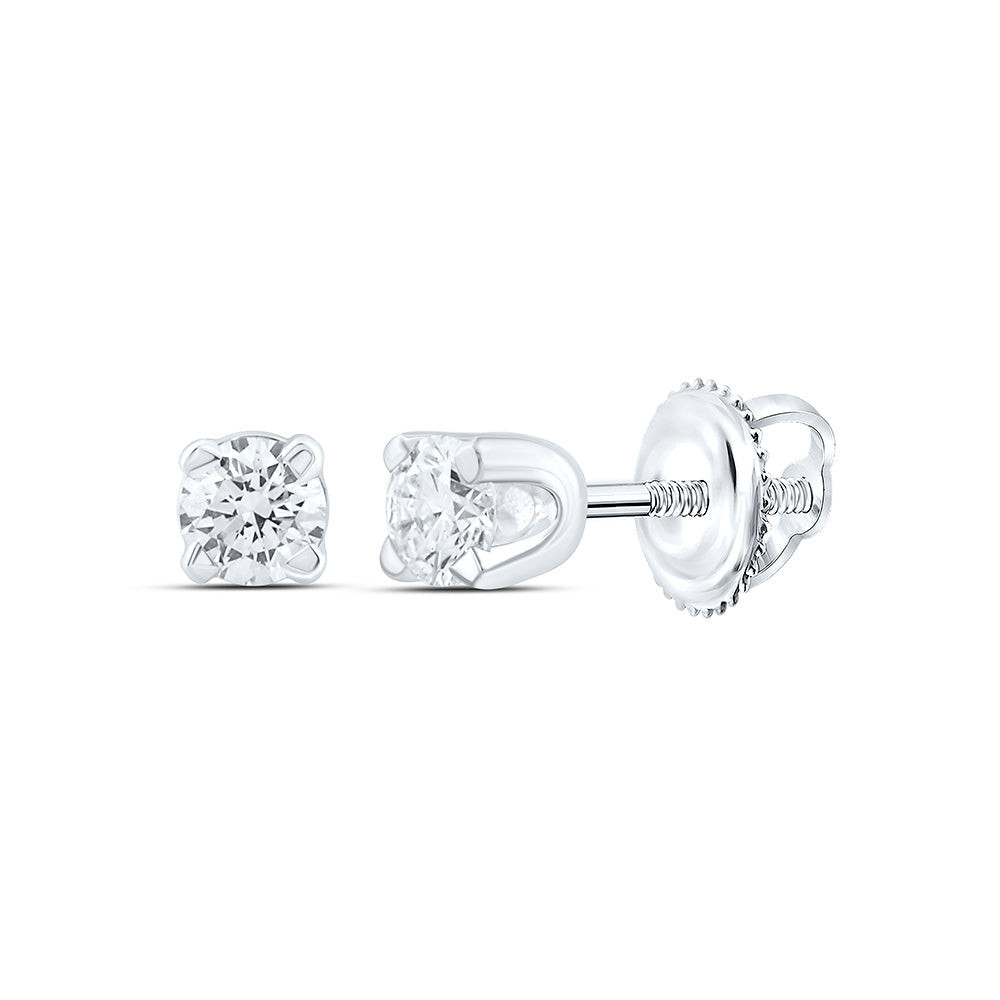 14kt White Gold Girls Infant Round Diamond Solitaire Stud Earrings 1/12 Cttw Daisy Joyeria