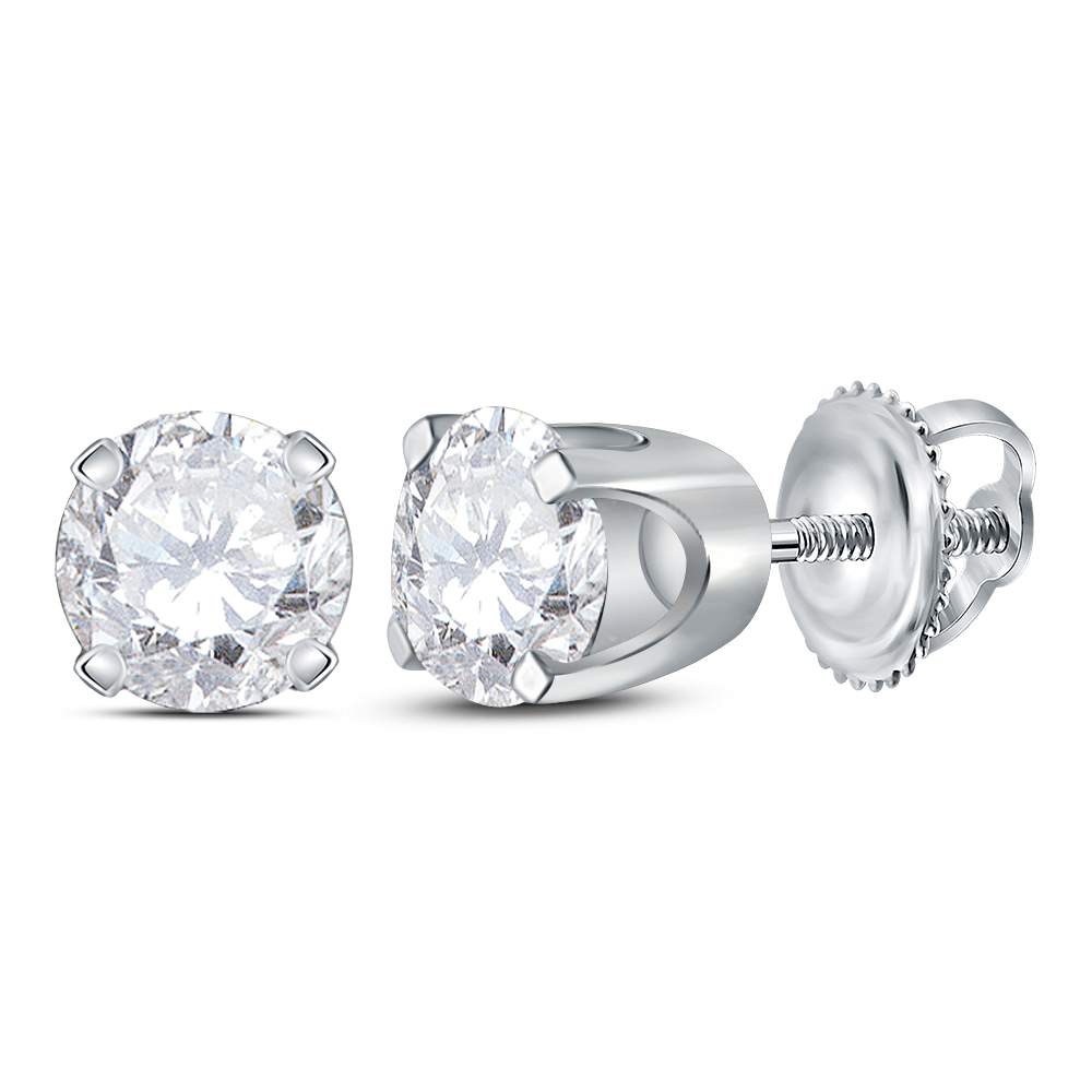 14kt White Gold Unisex Round Diamond Solitaire Stud Earrings 3/4 Cttw Daisy Joyeria