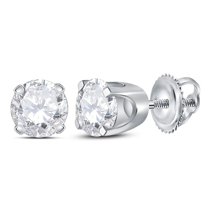 14kt White Gold Unisex Round Diamond Solitaire Stud Earrings 3/4 Cttw Daisy Joyeria
