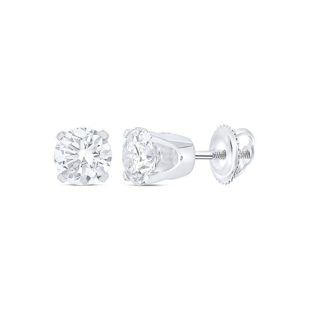 14kt White Gold Unisex Round Diamond Solitaire Stud Earrings 3/4 Cttw Daisy Joyeria