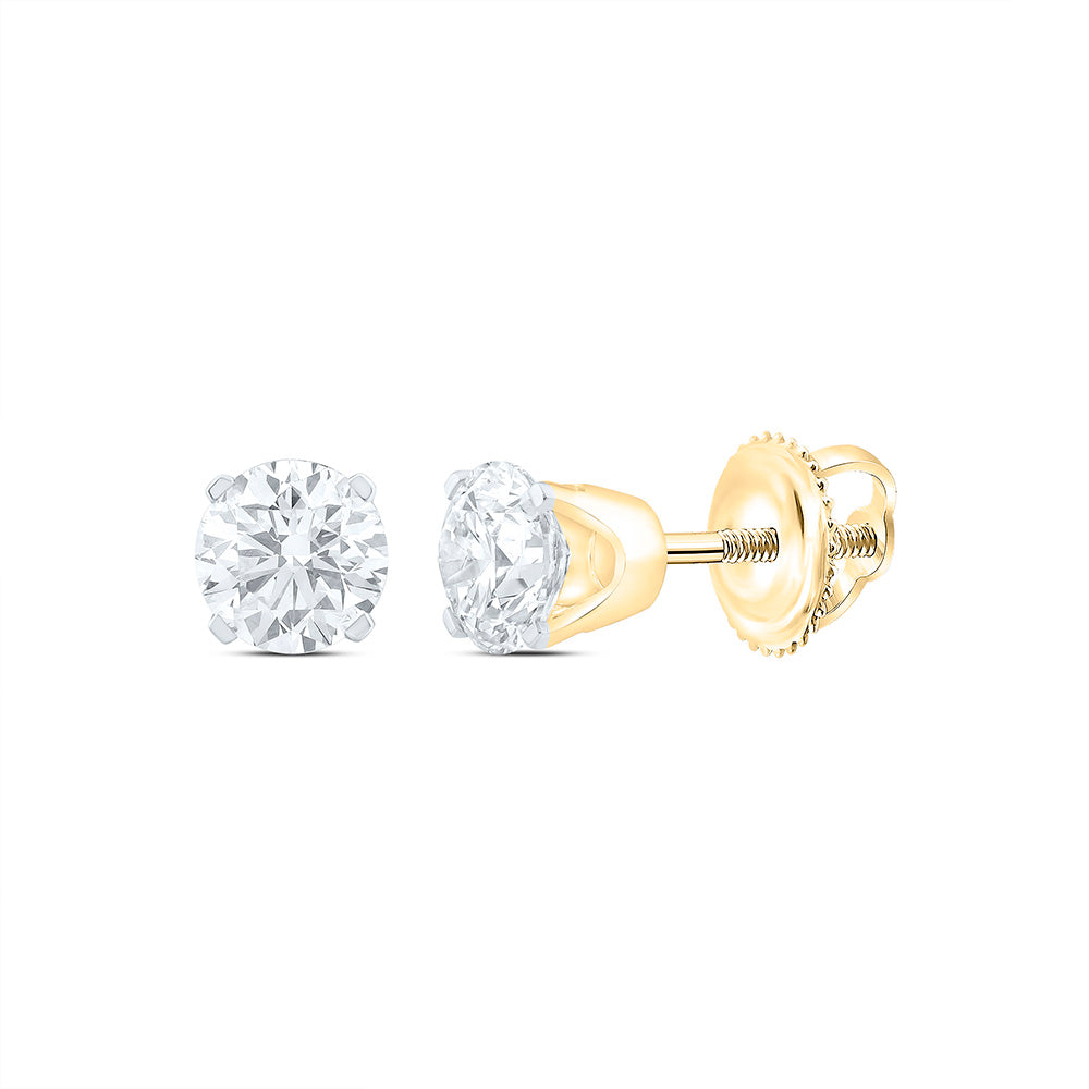 14kt Yellow Gold Unisex Round Diamond Solitaire Stud Earrings 7/8 Cttw Daisy Joyeria