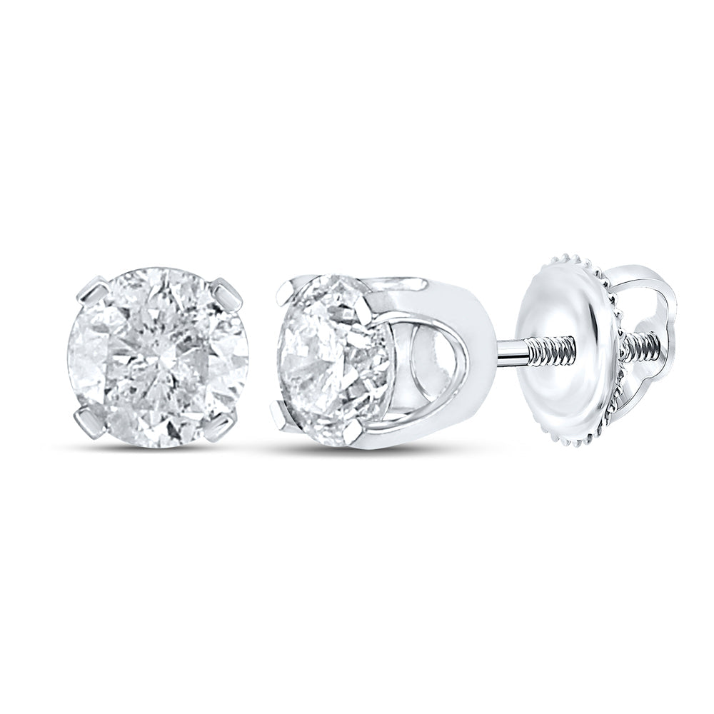 14kt White Gold Unisex Round Diamond Solitaire Stud Earrings 1-1/2 Cttw Daisy Joyeria