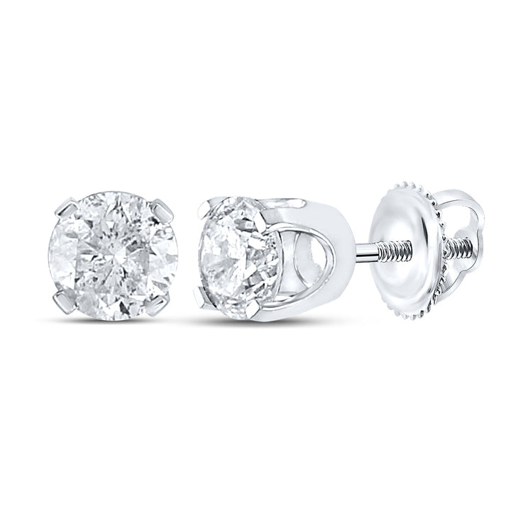 14kt White Gold Unisex Round Diamond Solitaire Stud Earrings 1-1/2 Cttw Daisy Joyeria