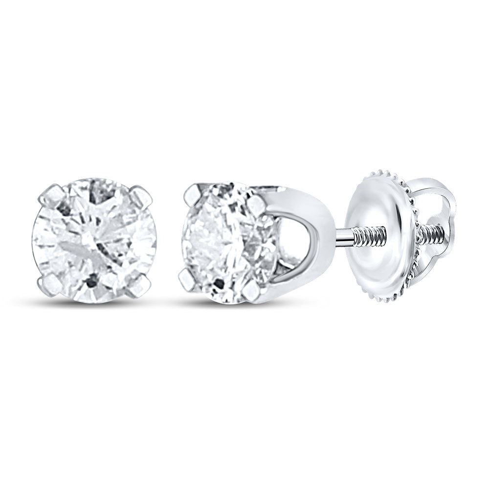 14kt White Gold Unisex Round Diamond Solitaire Stud Earrings 1/2 Cttw Daisy Joyeria