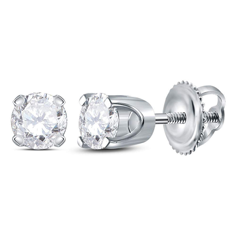 14kt White Gold Unisex Round Diamond Solitaire Stud Earrings 3/8 Cttw Daisy Joyeria