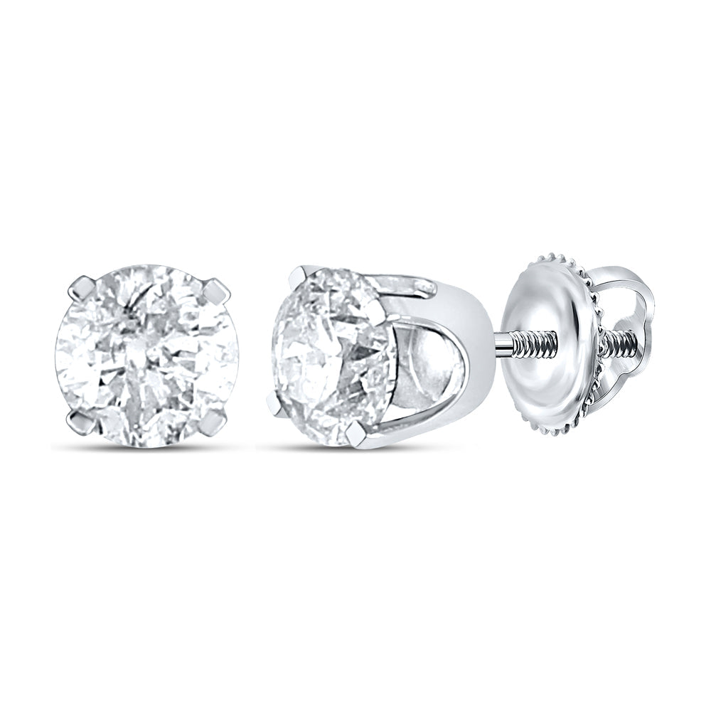 14kt White Gold Unisex Round Diamond Solitaire Stud Earrings 3/8 Cttw Daisy Joyeria
