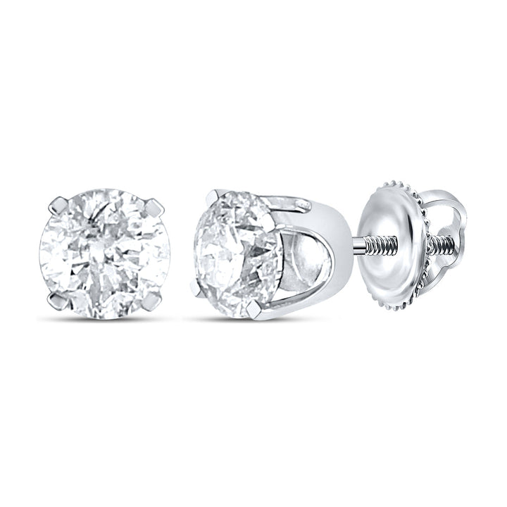 14kt White Gold Unisex Round Diamond Solitaire Stud Earrings 3/8 Cttw Daisy Joyeria