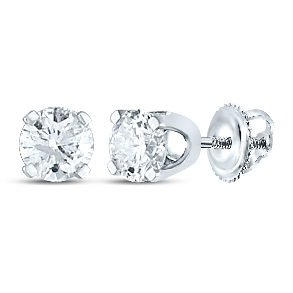 14kt White Gold Unisex Round Diamond Solitaire Stud Earrings 1/4 Cttw Daisy Joyeria