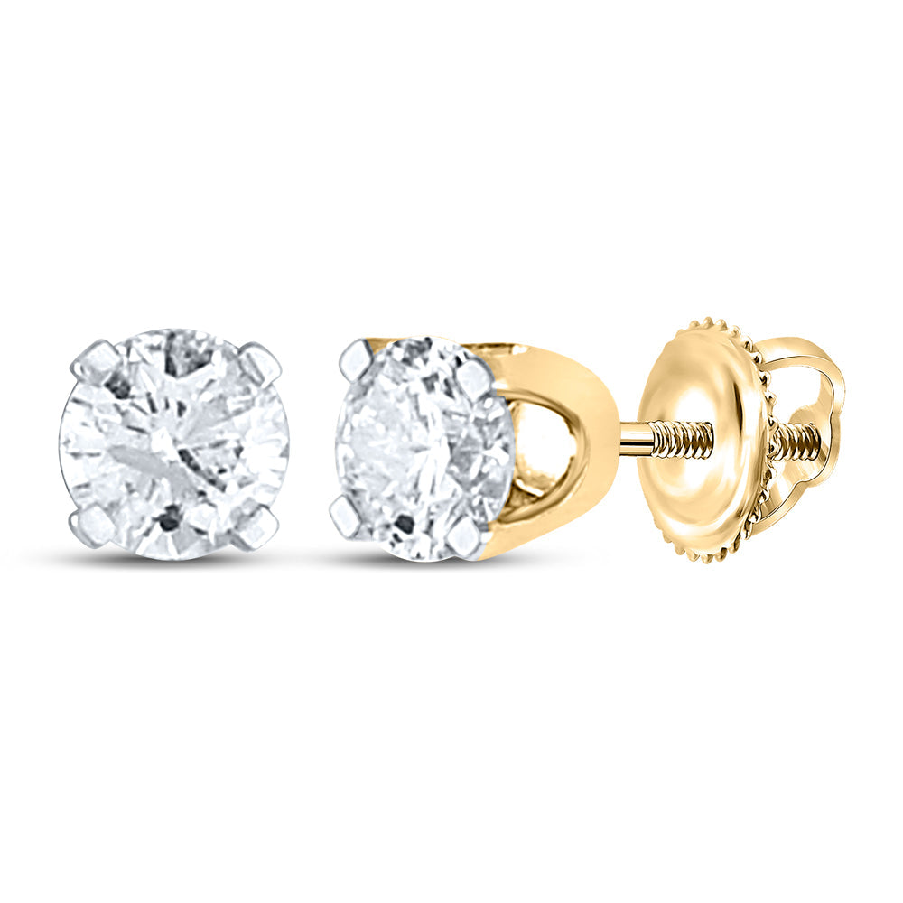 14kt Yellow Gold Unisex Round Diamond Solitaire Stud Earrings 1/4 Cttw Daisy Joyeria