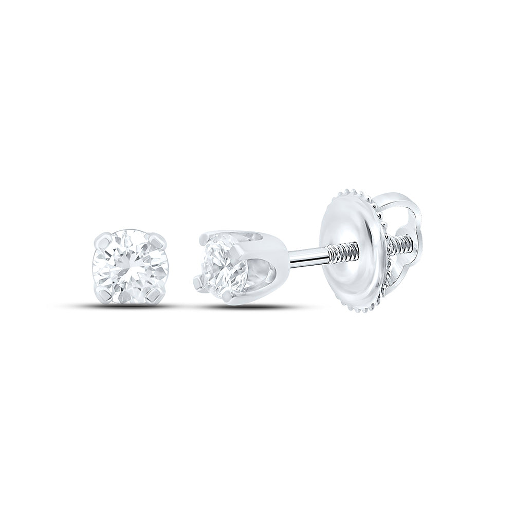 14kt White Gold Womens Round Diamond Solitaire Stud Earrings 1/8 Cttw Daisy Joyeria