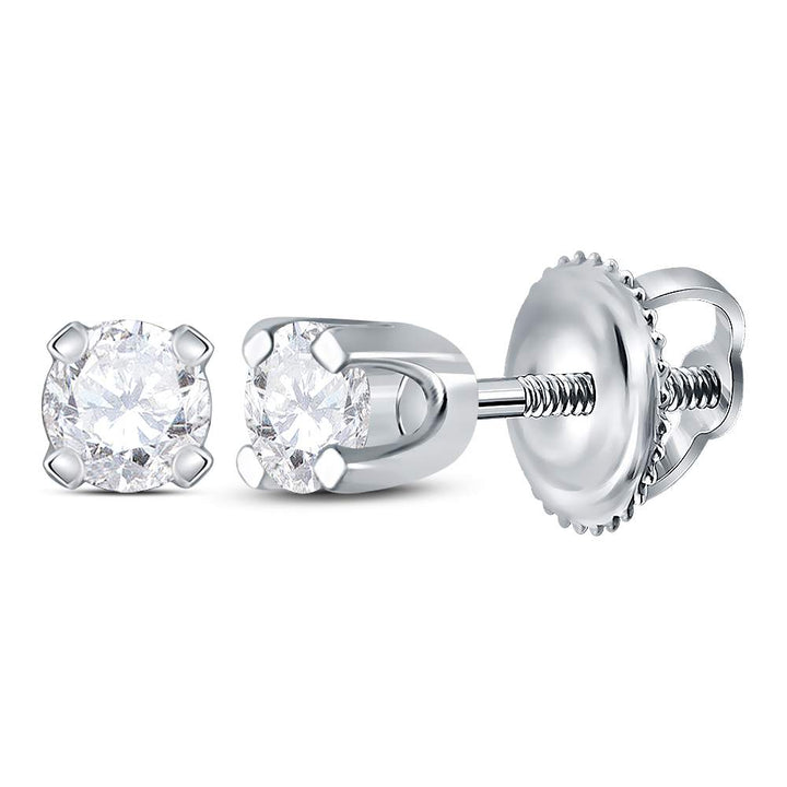 14kt White Gold Child Infant Round Diamond Solitaire Stud Earrings 1/6 Cttw Daisy Joyeria
