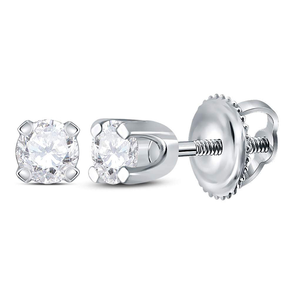 14kt White Gold Child Infant Round Diamond Solitaire Stud Earrings 1/6 Cttw Daisy Joyeria