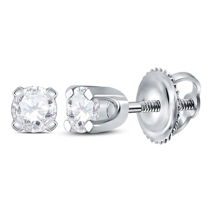 14kt White Gold Child Infant Round Diamond Solitaire Stud Earrings 1/6 Cttw Daisy Joyeria