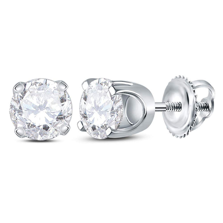 14kt White Gold Unisex Round Diamond Solitaire Stud Earrings 7/8 Cttw Daisy Joyeria