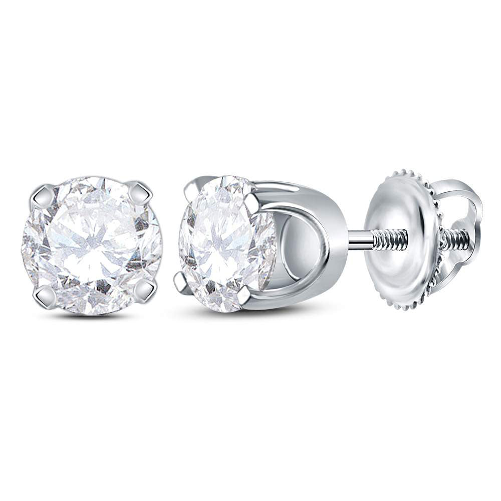 14kt White Gold Unisex Round Diamond Solitaire Stud Earrings 7/8 Cttw Daisy Joyeria