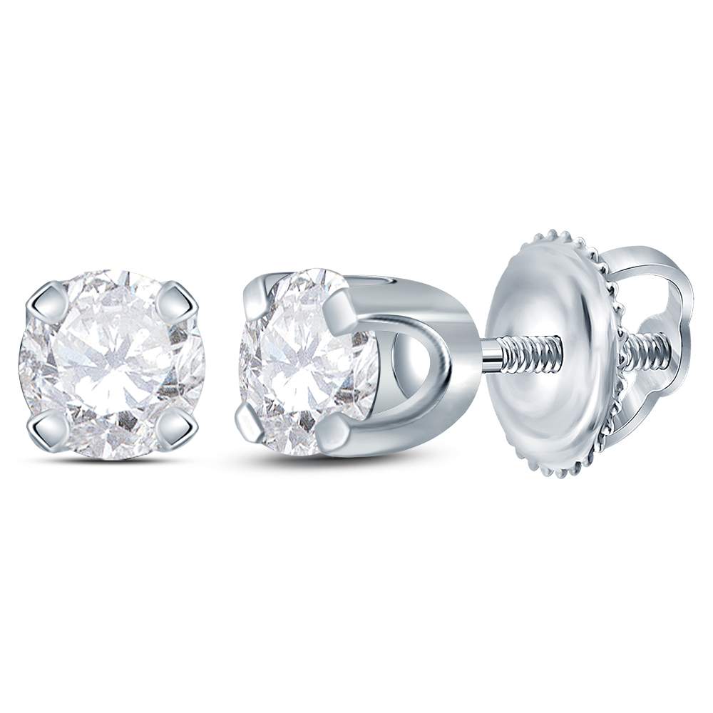 14kt White Gold Unisex Round Diamond Solitaire Stud Earrings 1/4 Cttw Daisy Joyeria