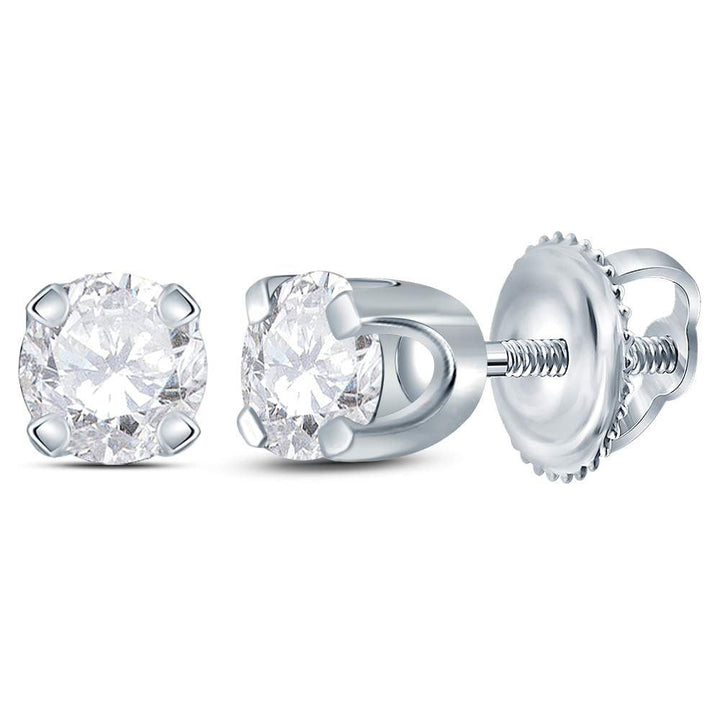 14kt White Gold Unisex Round Diamond Solitaire Stud Earrings 1/4 Cttw Daisy Joyeria