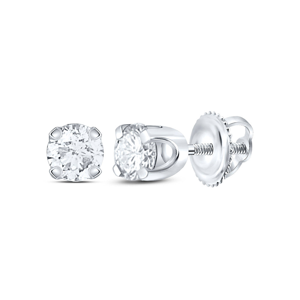 14kt White Gold Unisex Round Diamond Solitaire Stud Earrings 1/4 Cttw Daisy Joyeria
