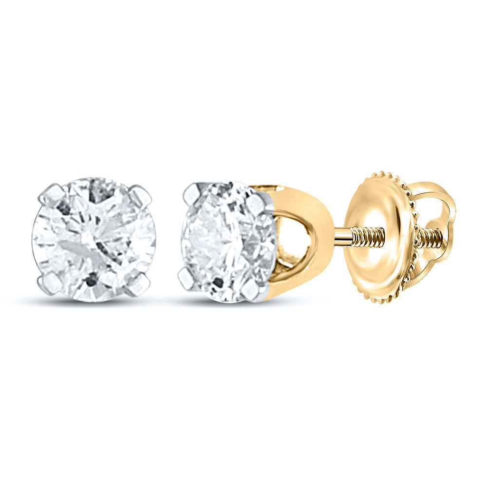 14kt Yellow Gold Unisex Round Diamond Solitaire Stud Earrings 1/4 Cttw Daisy Joyeria