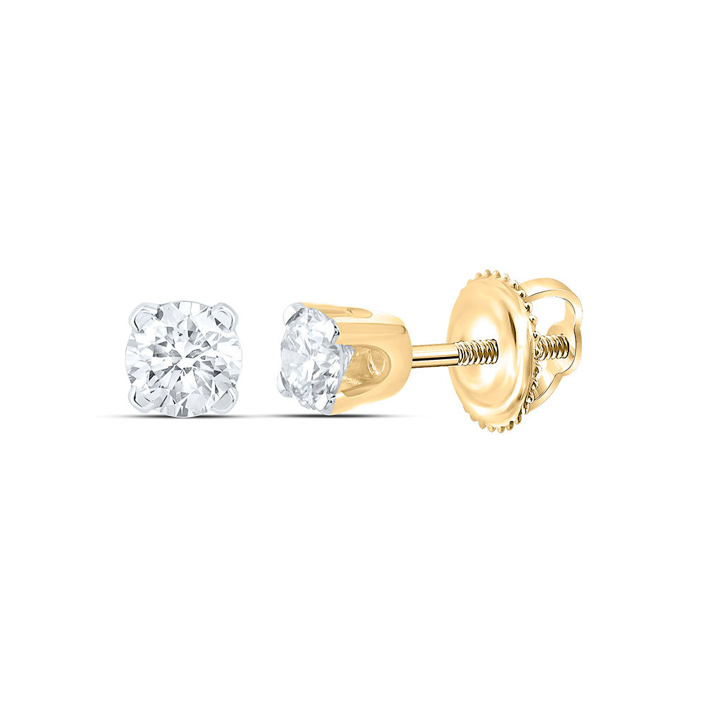 14kt Yellow Gold Unisex Round Diamond Solitaire Stud Earrings 1/5 Cttw Daisy Joyeria