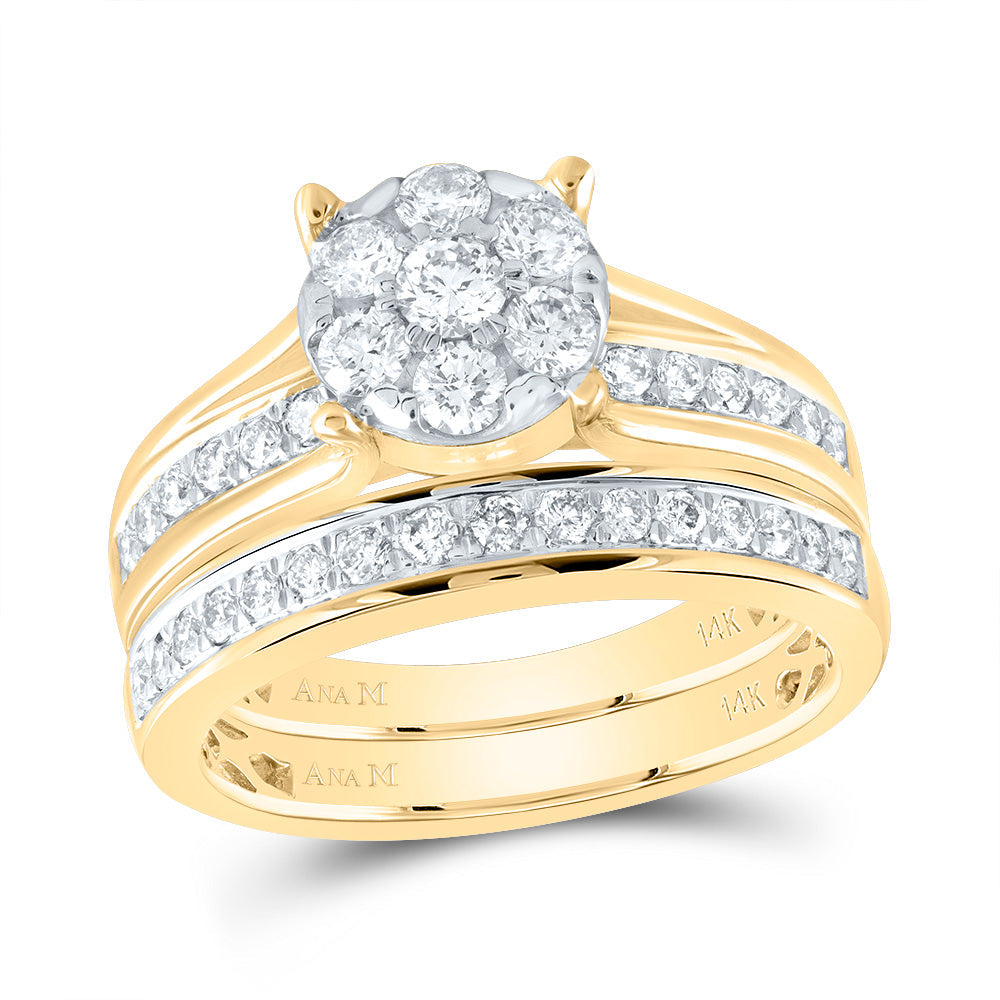 14kt Yellow Gold Womens Round Diamond Flower Cluster Bridal Wedding Engagement Ring Band Set 1.00 Cttw 7 Daisy Joyeria