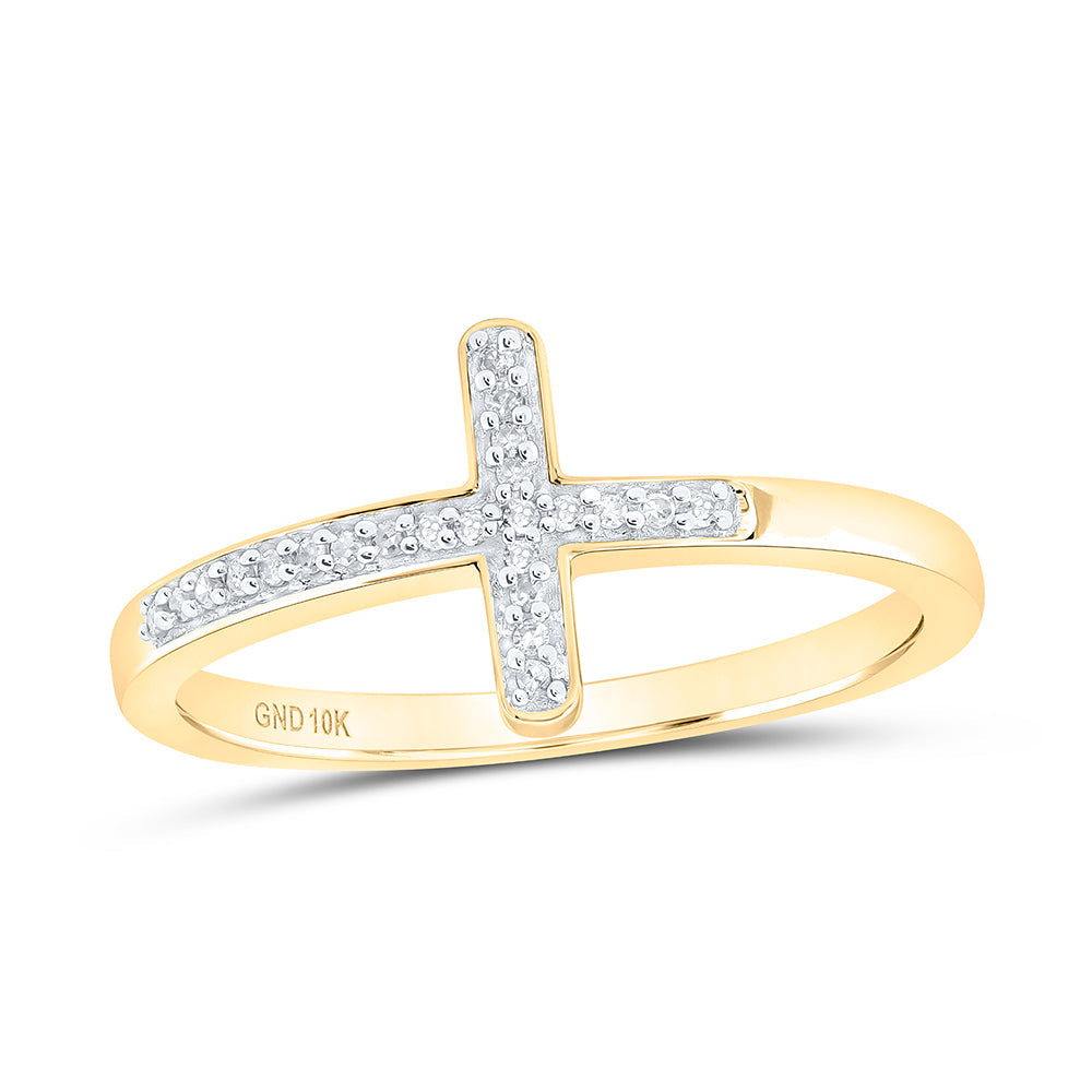 10kt Yellow Gold Womens Round Diamond Cross Religious Band Ring 1/20 Cttw 7 Daisy Joyeria
