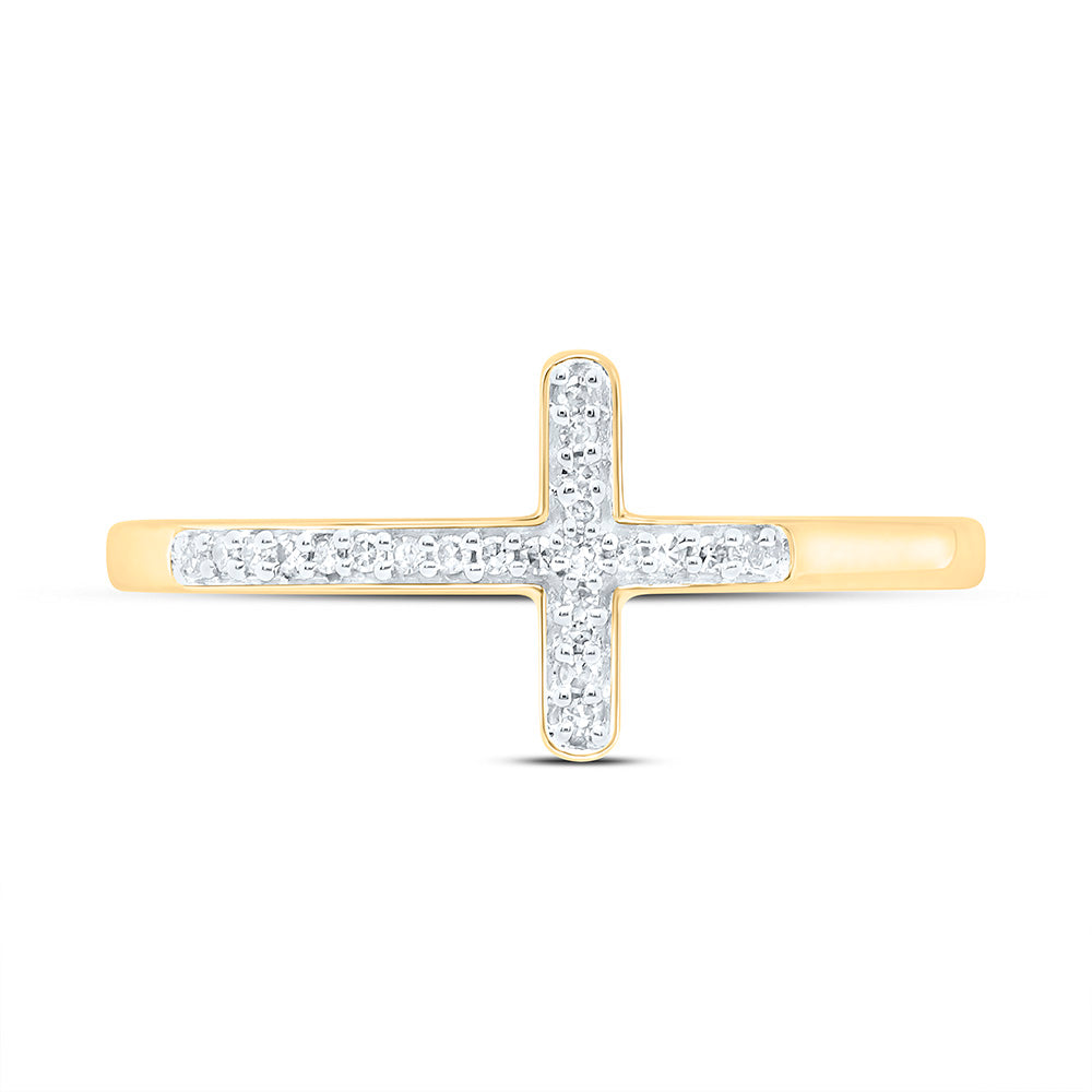10kt Yellow Gold Womens Round Diamond Cross Religious Band Ring 1/20 Cttw 7 Daisy Joyeria